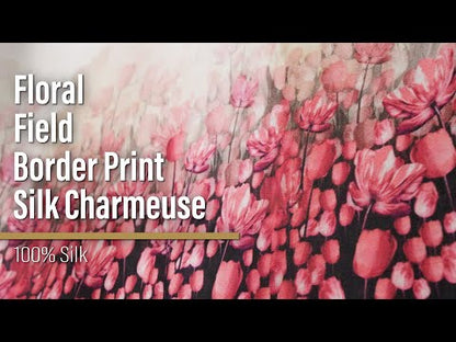 Silk Charmeuse 19mm - Pink, Black and Cream Floral Field Border