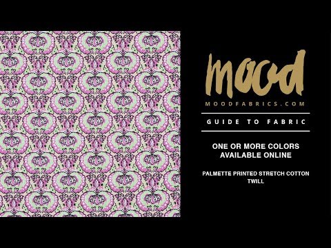 True Blue and Phlox Pink Palmette Printed Stretch Cotton Twill