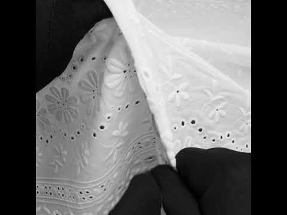 Famous NYC Designer White Bordered Embroidered Cotton Eyelet