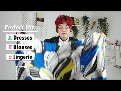 Mood Exclusive Italian Blue, Black and Yellow Art Nouveau Flowers Border Print Silk Charmeuse