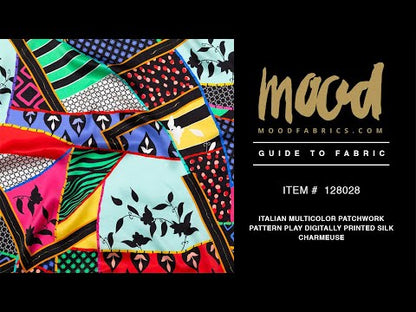 Mood Exclusive Italian Multicolor Patchwork Pattern Play Digitally Printed Silk Charmeuse