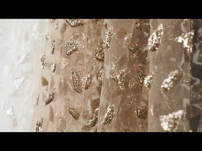 3D Puffy Glitter Tulle - Off White Geometric Gradient