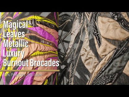 Metallic Luxury Burnout Brocade - Mole Brown and Black Magical Leaves