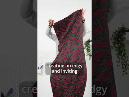 Metallic Black and Red Decorated Feathers Luxury Brocade