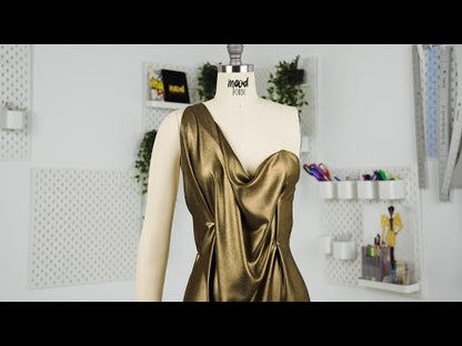 Ultra-Smooth Polyester Georgette with Foiling - Sage and Gold - Valeria Collection