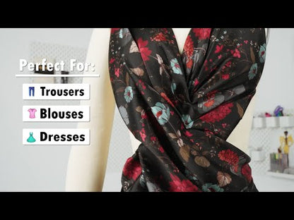 Polyester Twill Print - Blue, Red and Black Floral - Mood Exclusive Antheia's Grace