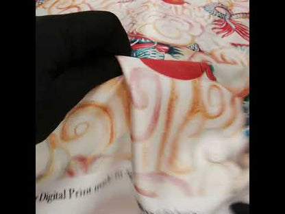 Polyester Satin - Red, Blue Green and Orange Eastern Dragon in Clouds - Mood Exclusive Skybound Scales Print