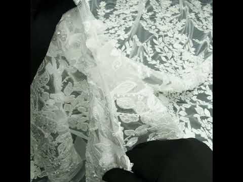 Embroidered 3D Lace with Beads and Sequins - White Floral Vines - Image 6 of 6