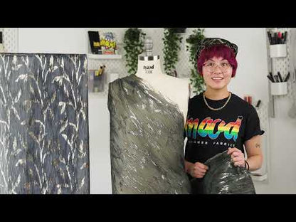 Metallic Gold and Satin Moss Leafy Stems Luxury Plisse Brocade with Scalloped Edges