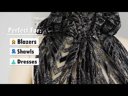 Geometric Feathers Glitter Tulle - Dark Beige and Gold