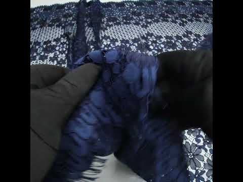 Rayon and Nylon Corded Lace with Scalloped Finished Edges - Navy Blue Flower and Dot Stripes