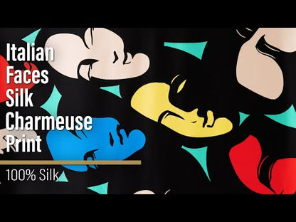 Silk Charmeuse Print - Black, Beige, and Primary Color Faces - Made in Italy