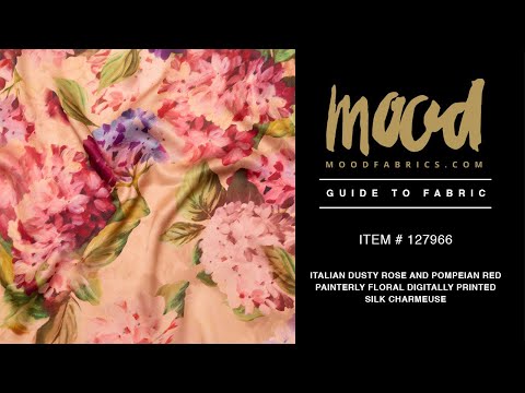 Mood Exclusive Italian Dusty Rose and Pompeian Red Painterly Floral Digitally Printed Silk Charmeuse