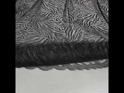 Fine Raschel Lace with Wavy Finished Edges - Black Abstracted Leaves