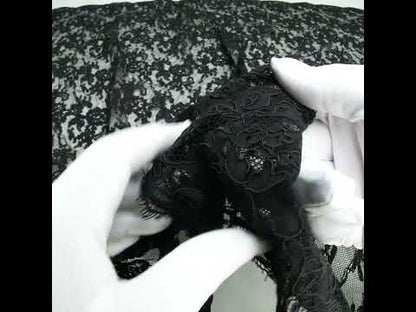 Fancy Corded Lace with Scalloped Eyelash Edges - Black Floral Chevrons