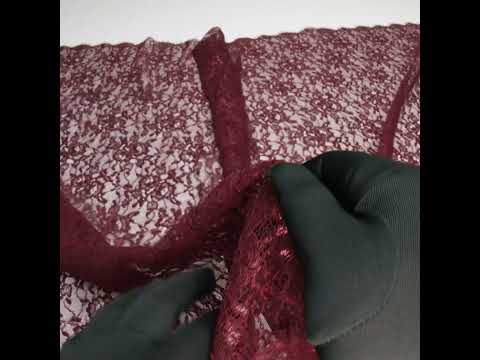 Metallic Re-Embroidered Lace Panel with Finished Edges - Burgundy Floral Vines - Image 6 of 6