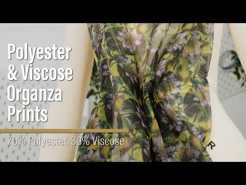 Polyester and Viscose Organza - White and Green Palm Trees