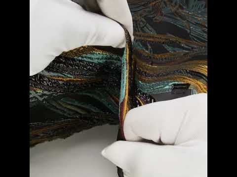 Metallic Polyester and Acetate Brocade - Dusty Teal, Mustard Yellow and Black Bunches of Leaves
