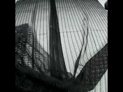 Rayon and Nylon Corded Lace with Little Scallop Finished Edges - Black Archway Stripes