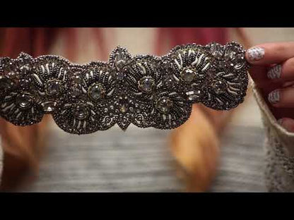 Gunmetal/White Beaded Rhinestone Applique