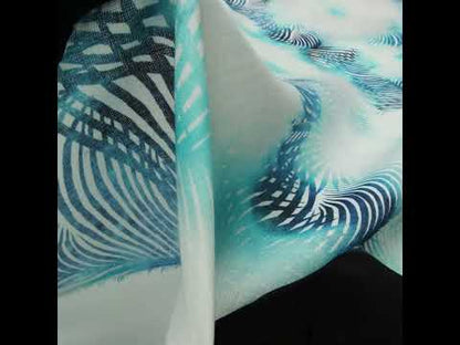 Medium Weight Linen Woven Print - Sahara Blue and White Palm Leaves