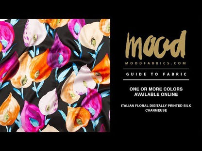 Mood Exclusive Italian Black, Pink and Orange Floral Digitally Printed Silk Charmeuse