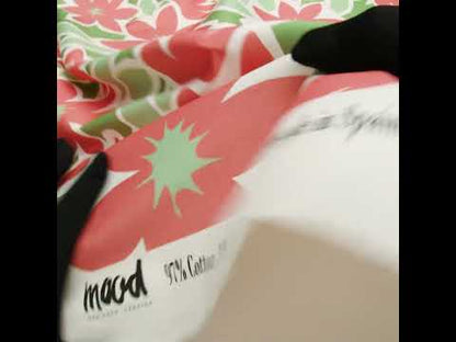 Brushed Cotton Woven - Coral Rose, Sage and Basil Green Flat Flowers - Mood Exclusive Bloom Block Print