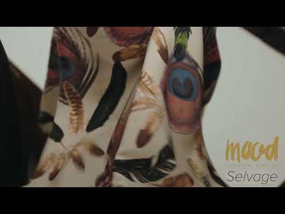 Beige, Red and Green Flying Feathers Polyester Woven