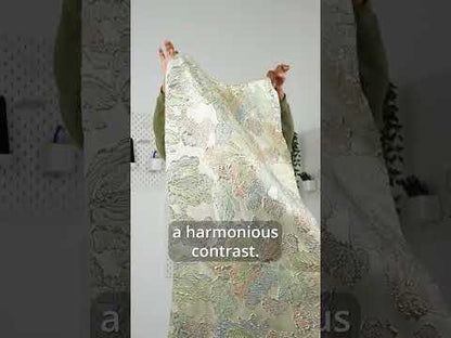 Metallic Silver, Periwinkle and Baby Blue Liquid Leaves Luxury Brocade