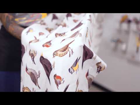 Bright White Bird Printed Stretch Cotton Twill