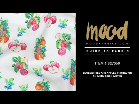 Blueberries and Apples Printed on an Ivory Linen Woven
