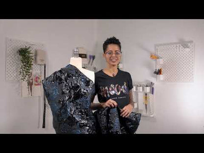 Brocado de organza de doble capa de lujo, color gris plomo metalizado y estampado floral "After Dark".