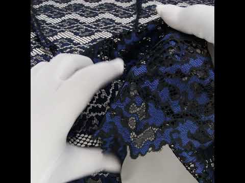 Raschel Lace with Organic Finished Edges - Black and Surf Blue Abstract Wavy Stripes - Image 6 of 6