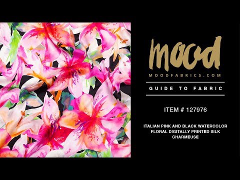 Mood Exclusive Italian Pink and Black Watercolor Floral Digitally Printed Silk Charmeuse