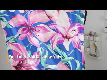Mood Exclusive Italian Pink, Cascade and Blue Lilies Silk Charmeuse