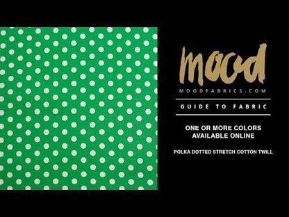 Green/White Polka Dotted Stretch Cotton Twill