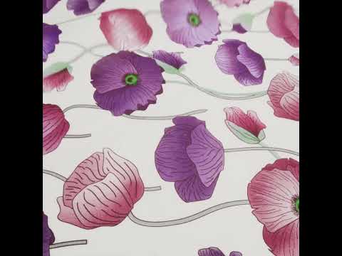 Magenta, Purple and Gray Green Big Poppies Cotton Lawn