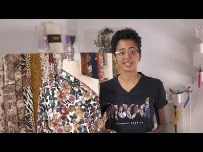 Satén de algodón elástico - Estampado floral color óxido - Estampado Poppy Paradise - Colección exclusiva Serengeti de Mood