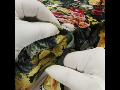Polyester Satin - Red, Yellow and Green Photorealistic Florals - Mood Exclusive Petals After Dark Print