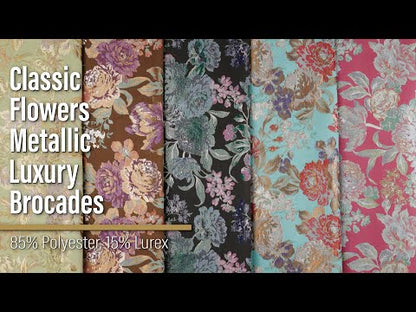 Metallic Luxury Brocade - Brown, Purple and Aqua Classic Flowers