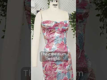 Metallic Hot Pink, Blue and Peach Blooms Luxury Brocade