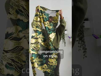 Metallic Royal Blue, Orange and Black Fantastic Flowers Luxury Burnout Brocade