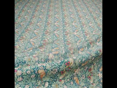 Liberty Fabrics Tana Lawn® - Strawberry Thief Turquoise Blue - Teal, Mint Green and Rust Orange Birds, Berries and Flowers - Image 6 of 6
