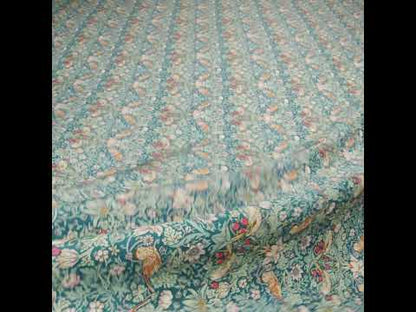 Liberty Fabrics Tana Lawn® - Strawberry Thief Turquoise Blue - Teal, Mint Green and Rust Orange Birds, Berries and Flowers
