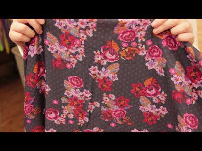 American Beauty, Nightshadow Blue and Tinsel Digital Flowers Printed on a Viscose Woven