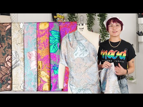 Metallic Magenta, Royal Blue and Green Mottled Floral Luxury Brocade
