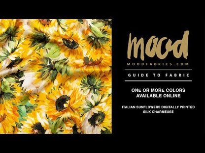 Mood Exclusive Italian Hot Coral and Purple Sunflowers Digitally Printed Silk Charmeuse
