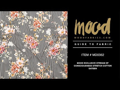 Stretch Cotton Sateen - Red and Black Floral and Stripes - Stream of Consciousness Print - Mood Exclusive Kenko Collection