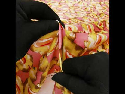 Polyester Satin - Yellow and Rose Pink Small Rubber Ducky Balloons - Mood Exclusive Puffed Pond Print