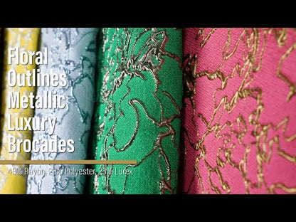 Metallic Luxury Brocade - Teal and Sky Blue Floral Outlines